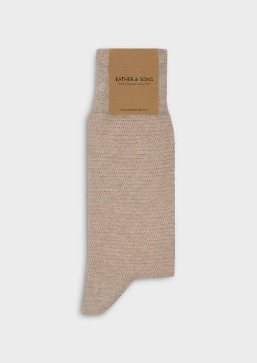 Chaussettes en coton mélangé uni beige foncé - Father & Sons   - 1 