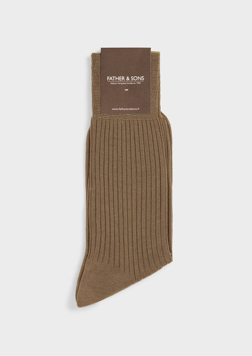 Chaussettes en coton fil d'Ecosse uni beige - Father & Sons   - 1 