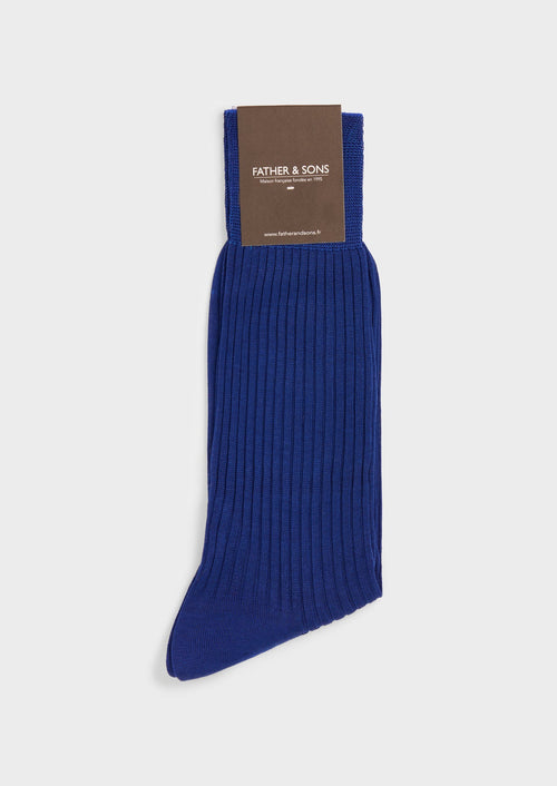 Chaussettes en coton fil d'Ecosse uni bleu cobalt - 1 - Father & Sons   - 12 