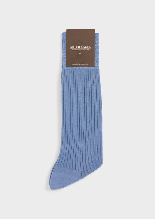 Chaussettes en coton fil d'Ecosse uni bleu azur - Father & Sons   - 1 