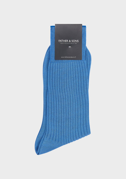 Chaussettes en coton fil d'Ecosse uni bleu classique - 1 - Father & Sons   - 4 