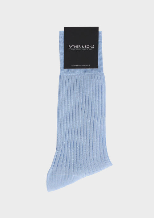 Chaussettes en coton fil d'Ecosse uni bleu clair - 1 - Father & Sons   - 15 