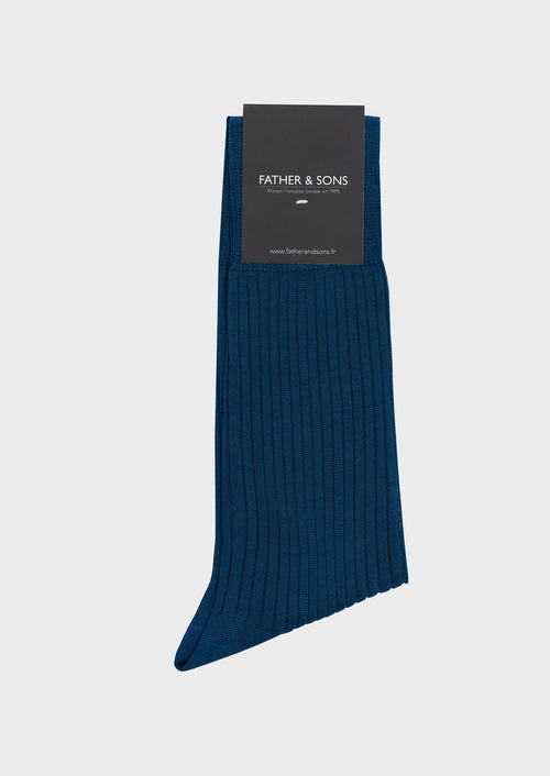 Chaussettes en coton fil d'Ecosse uni bleu pétrole - 1 - Father & Sons   - 6 