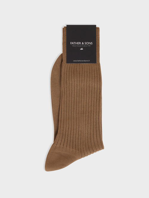 Chaussettes en coton fil d'Ecosse camel - 1 - Father & Sons   - 3 