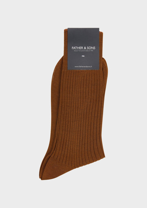 Chaussettes en coton fil d'Ecosse uni caramel - 1 - Father & Sons   - 7 