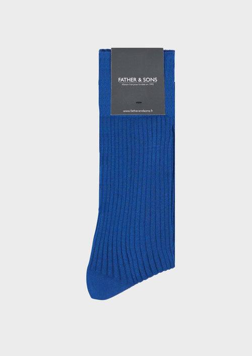 Chaussettes en coton fil d'Ecosse uni bleu cobalt - Father & Sons   - 1 