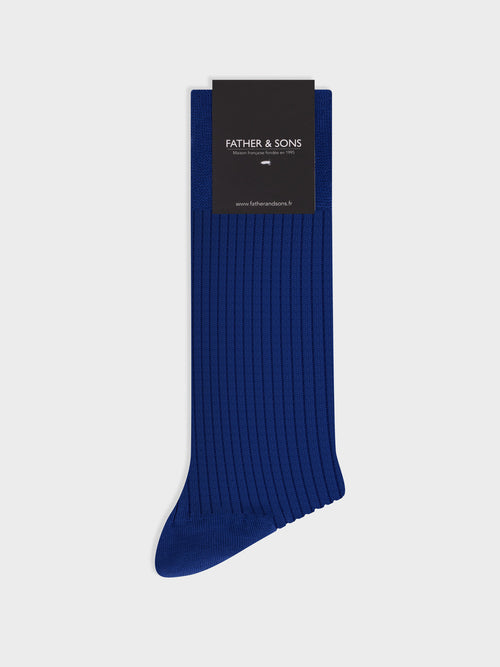 Chaussettes en coton fil d'Ecosse bleu cobalt - 1 - Father & Sons   - 1 