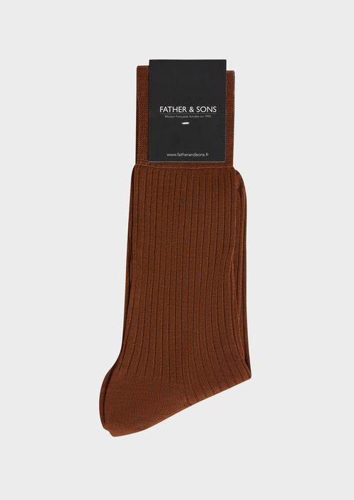 Chaussettes en coton fil d'Ecosse uni marron - 1 - Father & Sons   - 5 