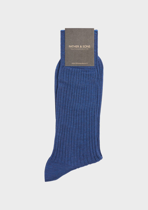 Chaussettes en coton fil d'Ecosse uni bleu indigo - Father & Sons   - 1 