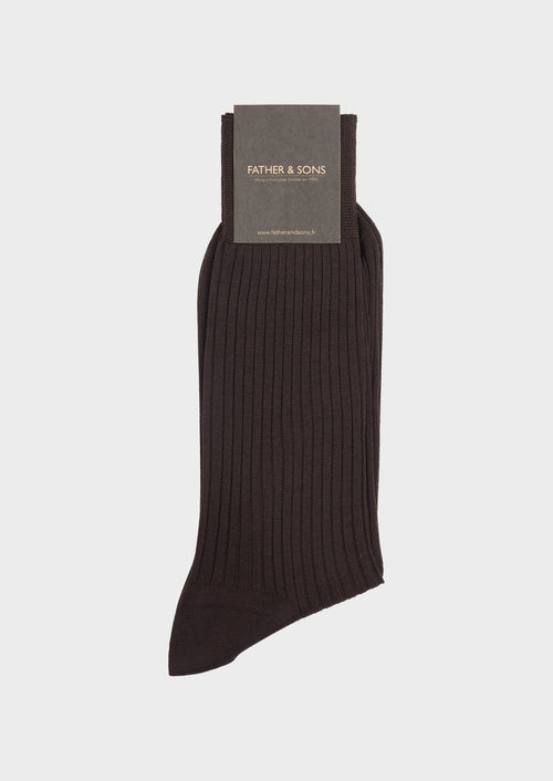 Chaussettes en coton fil d'Ecosse uni marron - 1 - Father & Sons   - 7 