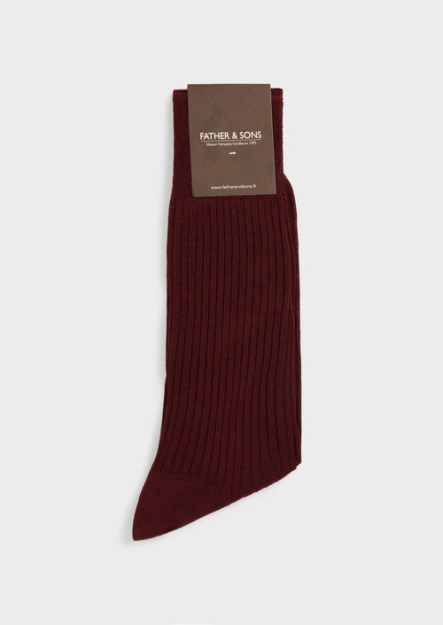 Chaussettes en coton fil d'Ecosse uni bordeaux - Father & Sons   - 1 