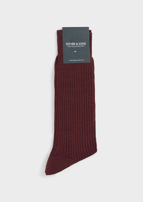 Chaussettes en coton fil d'Ecosse uni rouge brique - 1 - Father & Sons   - 11 