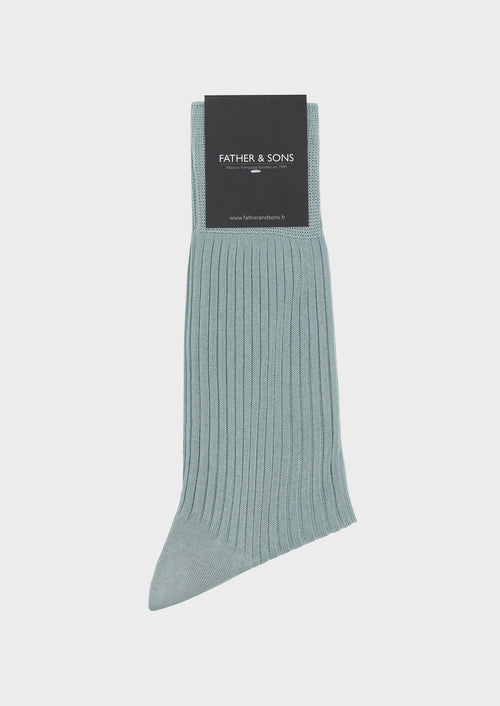 Chaussettes en coton fil d'Ecosse uni vert d'eau - 1 - Father & Sons   - 5 