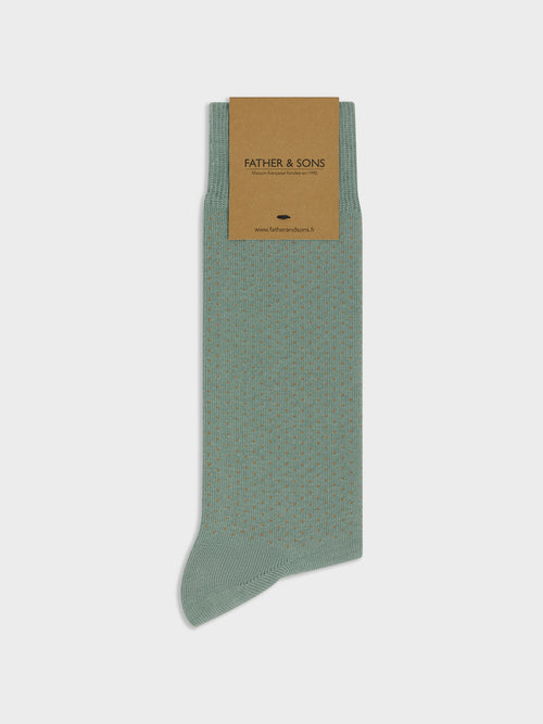 Chaussettes en coton bio mélangé vert d'eau à pois marron - Father & Sons   - 1 