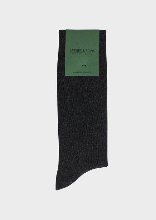 Chaussettes en coton mélangé uni gris anthracite chiné - Father & Sons   - 1 