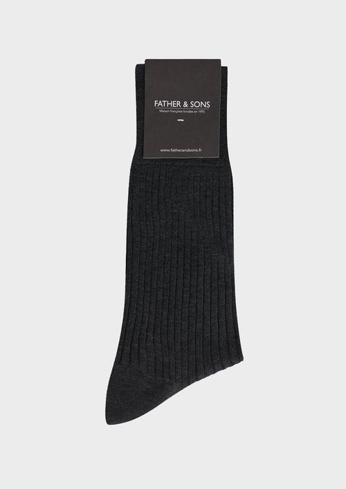 Chaussettes en coton fil d'Ecosse uni gris anthracite chiné - Father & Sons   - 1 