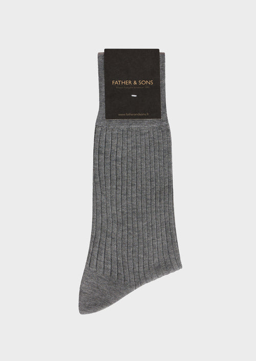 Chaussettes en coton fil d'Ecosse uni gris moyen - Father & Sons   - 1 