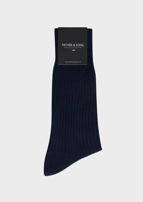 Chaussettes en coton fil d'Ecosse uni marine - 1 - Father & Sons   - 1 