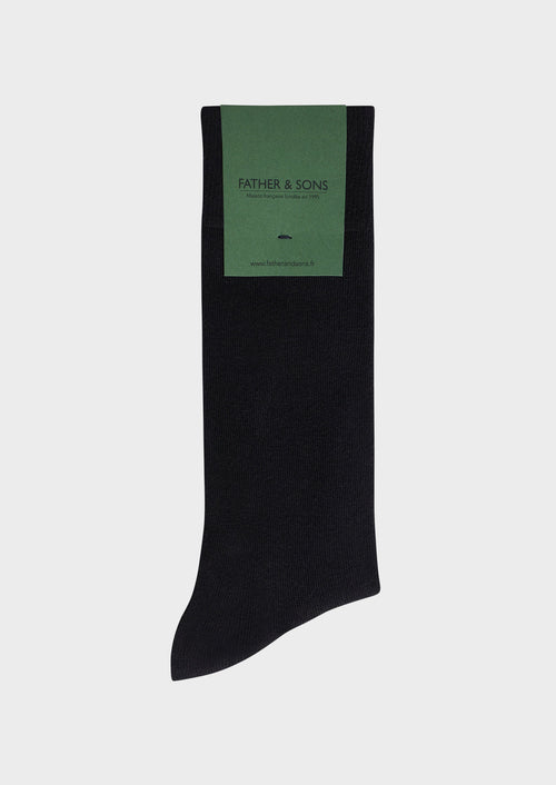 Chaussettes en coton mélangé uni noir - Father & Sons   - 1 