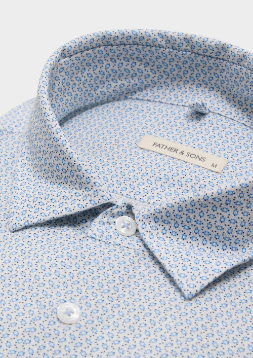 Chemise sport Slim en lin et coton blancs à motif fantaisie bleu ciel - 2 - Father & Sons   - 11 