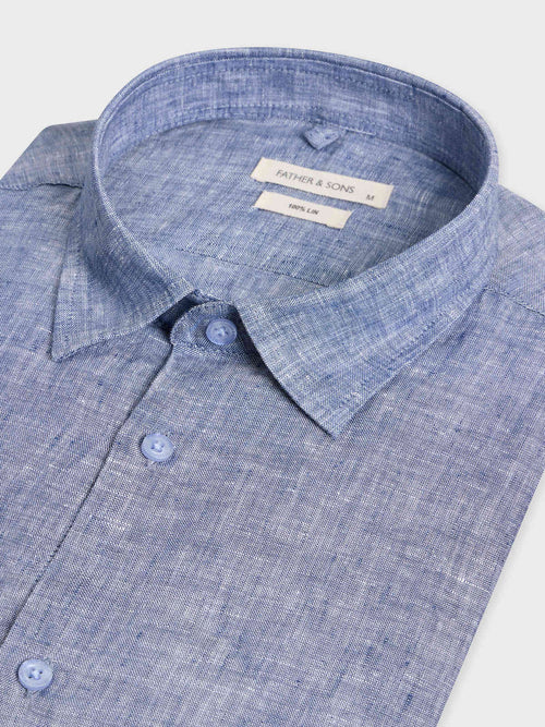 Chemise sport Slim en lin uni bleu chambray - 2 - Father & Sons   - 14 