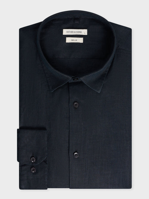 Chemise sport Slim en lin uni noir - 1 - Father & Sons   - 17 