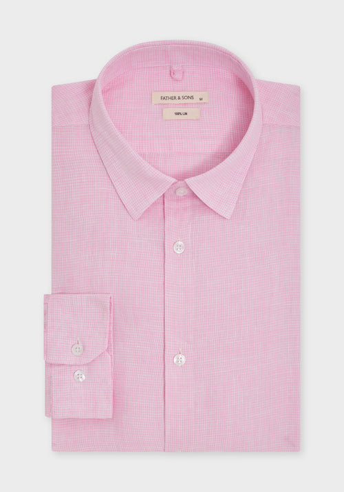 Chemise sport Slim en lin rose à carreaux blancs - 1 - Father & Sons   - 17 