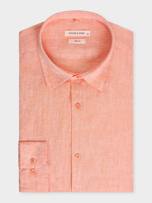 Chemise sport Slim en lin uni terracotta - Father & Sons   - 1 