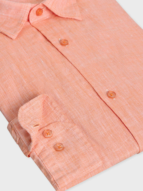 Chemise sport Slim en lin uni terracotta - Father & Sons   - 3 