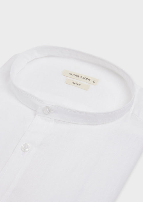 Chemise sport Slim en lin uni blanc à col officier - Father & Sons   - 2 