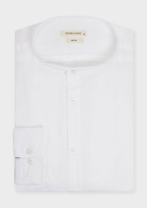 Chemise sport Slim en lin uni blanc à col officier - 1 - Father & Sons   - 16 