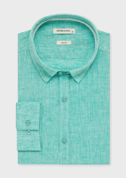 Chemise sport Slim en lin uni vert d'eau - 1 - Father & Sons   - 19 