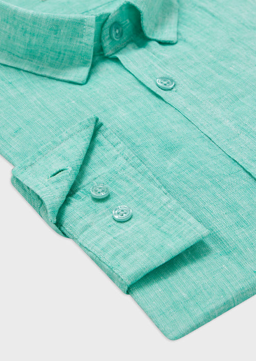 Chemise sport Slim en lin uni vert d'eau - Father & Sons   - 3 