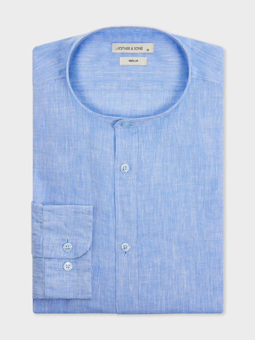 Chemise Slim en lin bleu à col officier - 1 - Father & Sons   - 13 