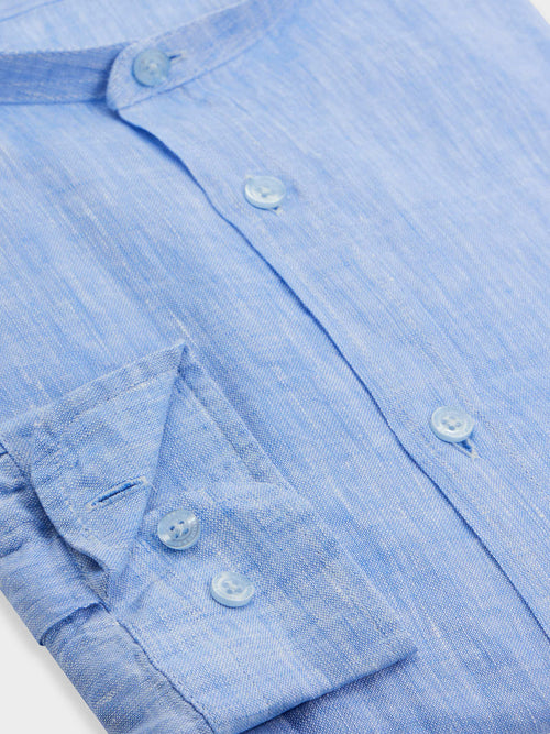 Chemise Slim en lin bleu à col officier - Father & Sons   - 3 