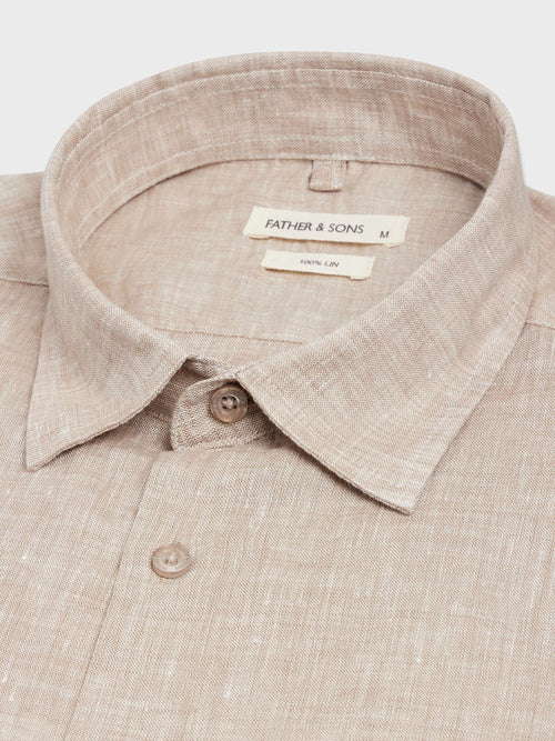 Chemise sport Slim en lin uni beige - Father & Sons   - 2 