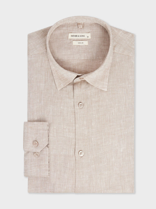 Chemise sport Slim en lin uni beige - 1 - Father & Sons   - 3 