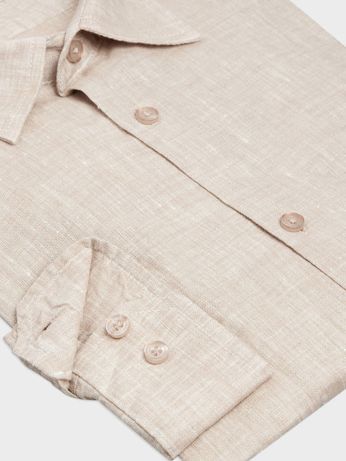 Chemise sport Slim en lin uni beige - Father & Sons   - 3 