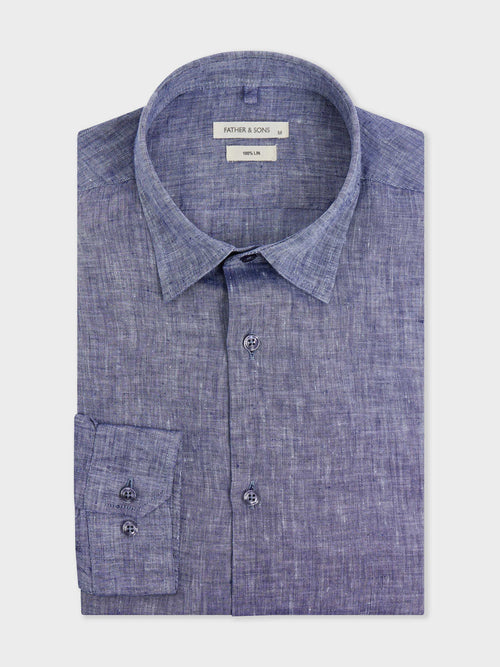 Chemise Slim en lin bleu chambray - 1 - Father & Sons   - 4 