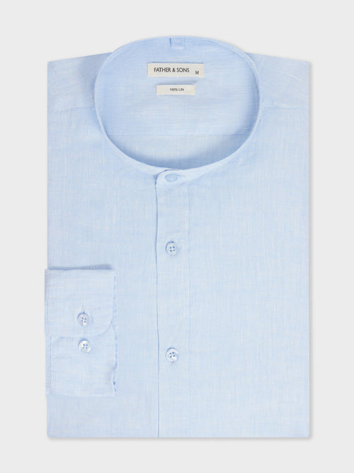 Chemise sport Slim en lin uni bleu ciel à col officier - 1 - Father & Sons   - 16 