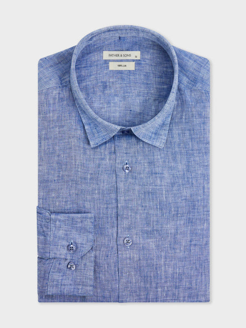 Chemise Slim en lin bleu jeans - 1 - Father & Sons   - 20 