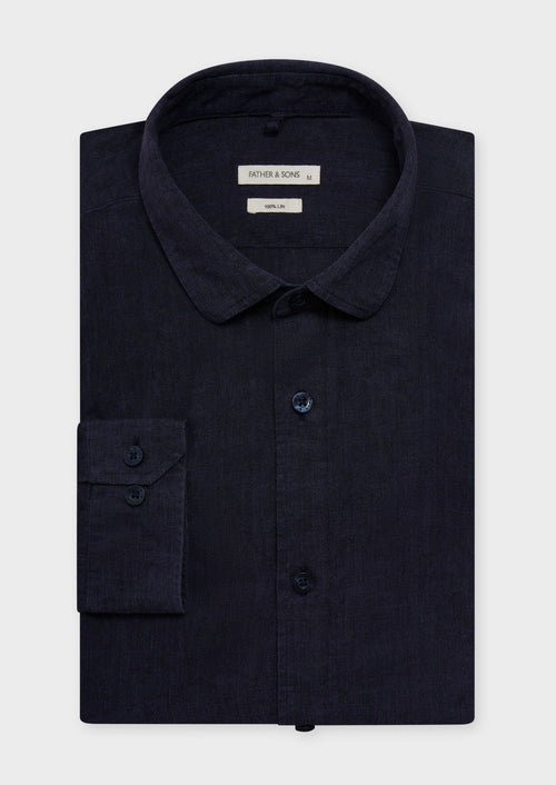 Chemise sport Slim en lin uni bleu marine - 1 - Father & Sons   - 20 