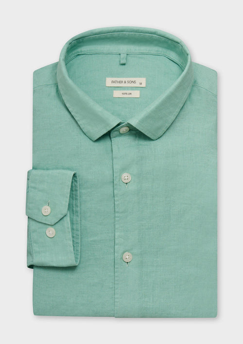 Chemise sport Slim en lin uni vert - 1 - Father & Sons   - 5 