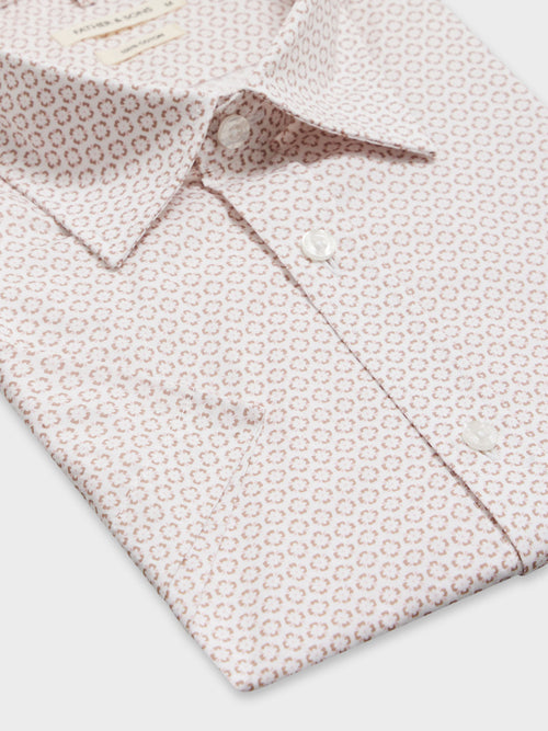 Chemise manches courtes Slim en popeline de coton à motif fleuri rose - Father & Sons   - 3 