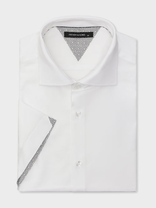 Chemise manches courtes Slim en coton façonné blanc - 1 - Father & Sons   - 19 