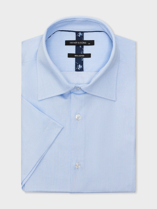 Chemise manches courtes Regular en coton façonné bleu ciel - 1 - Father & Sons   - 7 