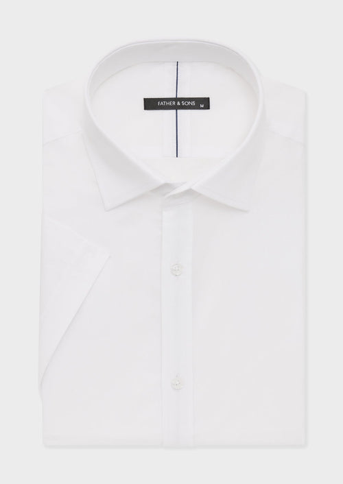 Chemise manches courtes Slim en coton façonné uni blanc - Father & Sons   - 1 