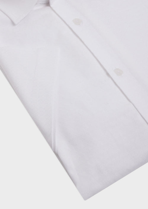 Chemise manches courtes Slim en coton façonné uni blanc - Father & Sons   - 3 