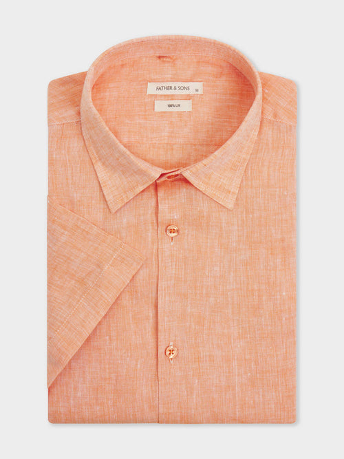 Chemise manches courtes Slim en popeline de lin terracotta - 1 - Father & Sons   - 19 