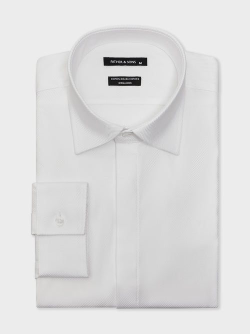 Chemise non-iron Slim en coton façonné blanc - Father & Sons   - 1 